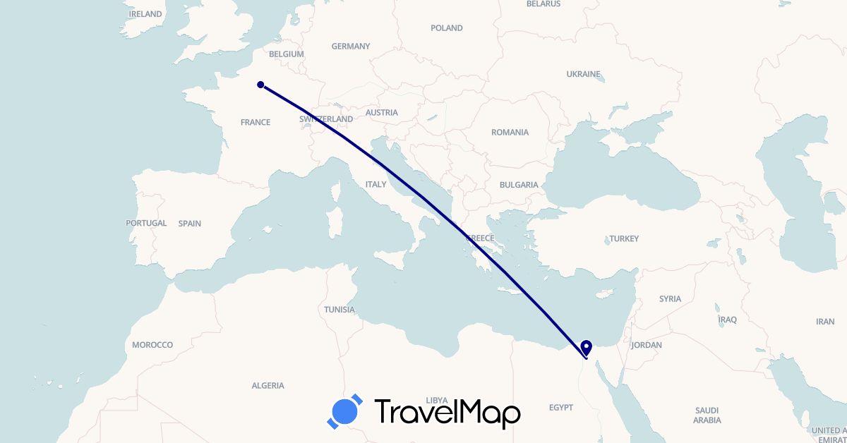 TravelMap itinerary: driving in Egypt, France (Africa, Europe)
